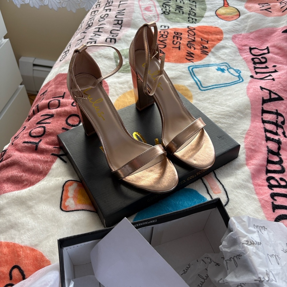 Lulu's Metallic Gold Strappy Heels